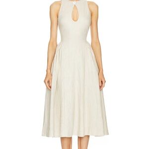 LPA Cream Halter Midi Dress with Cutout Details